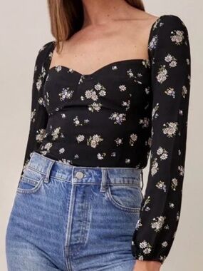 Reformation Reign Black Floral top 12